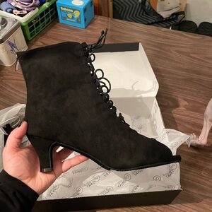 Black Lace-Up Heels Dance Ankle Boots